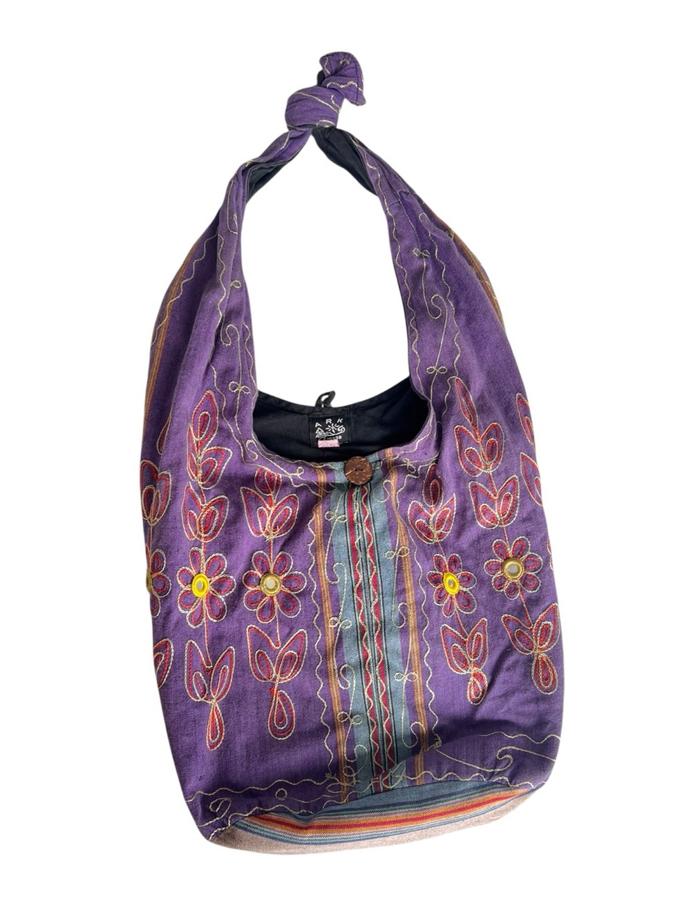 Purple Embroidered Floral Hippie Bag - Boho Shoulder Tote